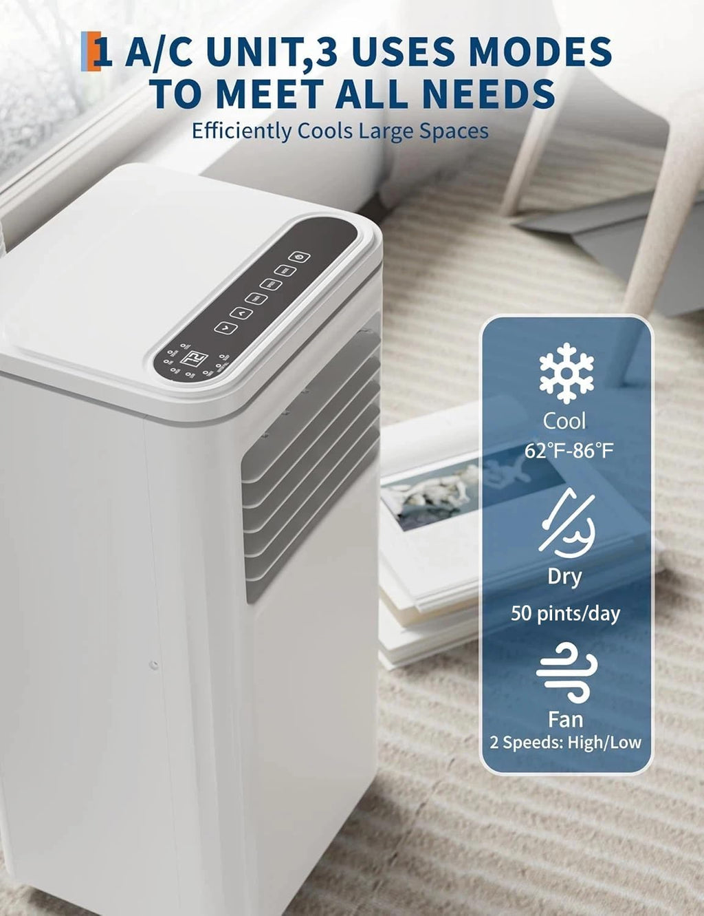 Garvee 8,000 BTU AC Unit, 3-in-1 Portable Air Conditioner with Cooling, Dehumidifier & Fan for Rooms up to 350 sq.ft, Remote Control, Sleep Mode, Timer & Window Kit