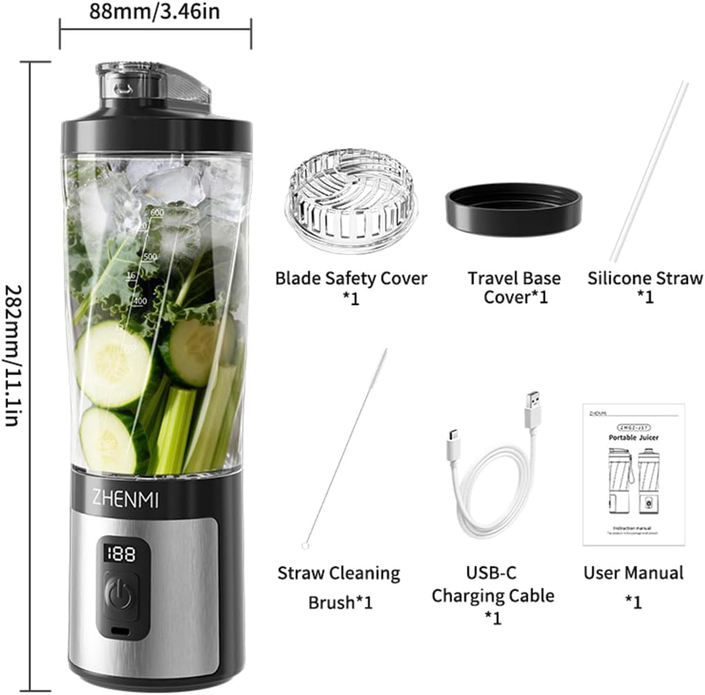 Portable Blender, Personal Blender for Smoothies & Shakes,Ice Crush, 3 Programs, USB-C Rechargeable, 20 oz removable Vessel, Dishwasher Safe, Leakproof, black