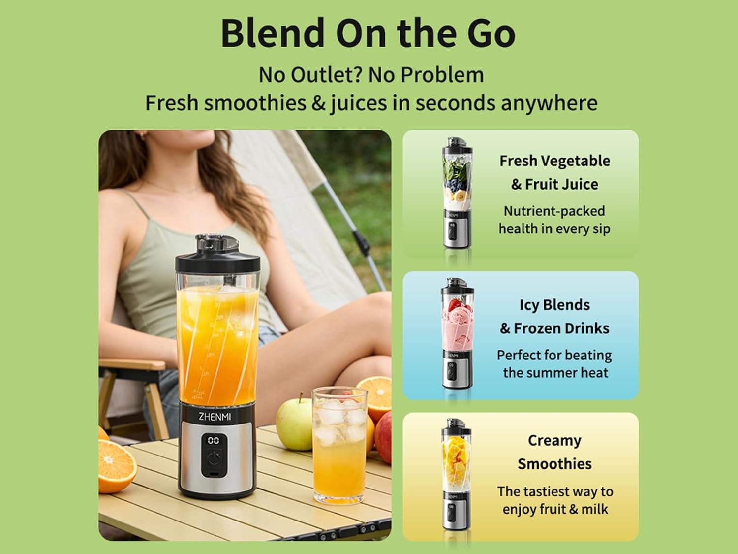 Portable Blender, Personal Blender for Smoothies & Shakes,Ice Crush, 3 Programs, USB-C Rechargeable, 20 oz removable Vessel, Dishwasher Safe, Leakproof, black