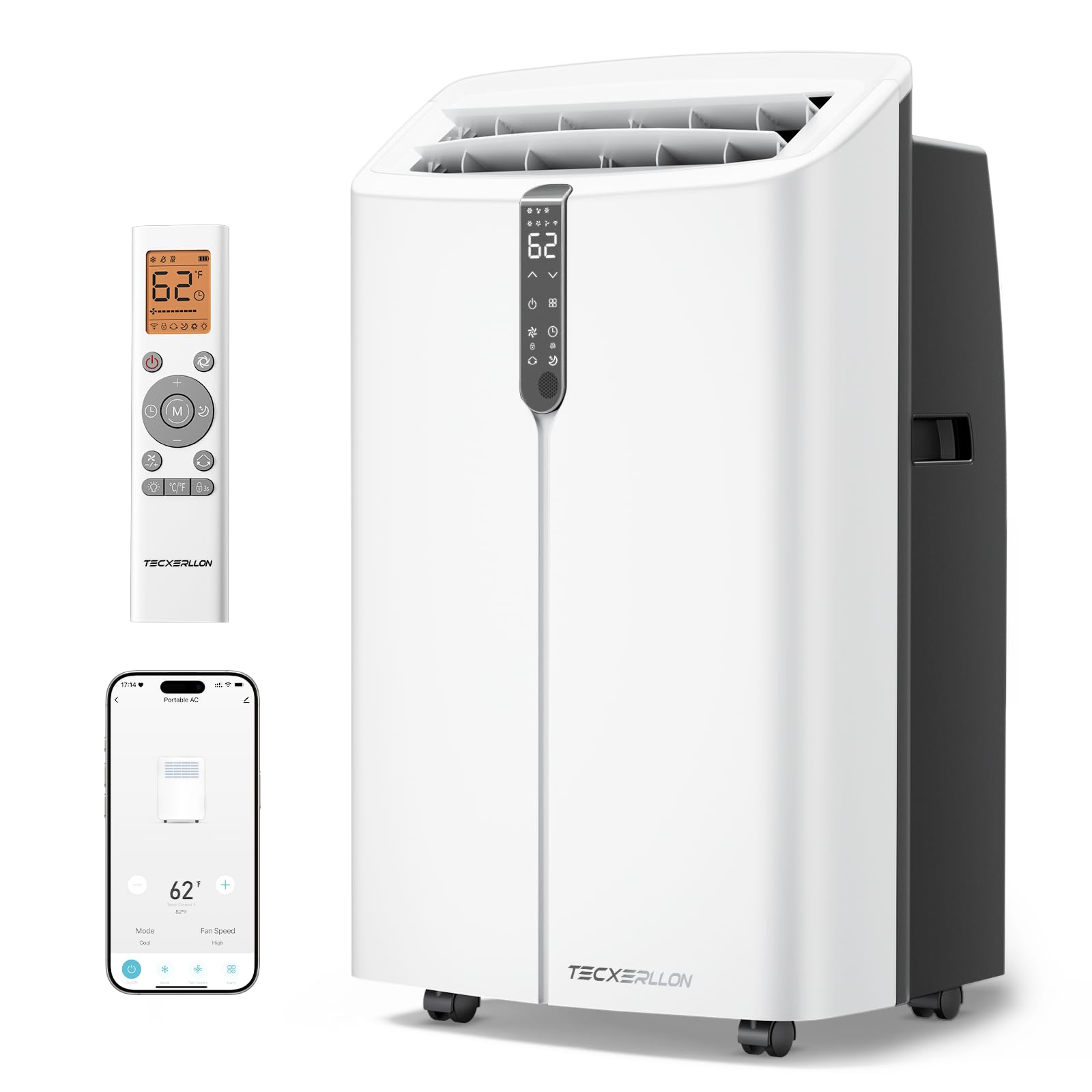 TECXERLLON 15,000 BTU Portable Air Conditioner for Large Room up to 800 Sq. Ft., Quiet 48dB 4-in-1 AC Unit with Dehumidifier, Self-Evaporating, Sleep Mode, Remote & Window Kit