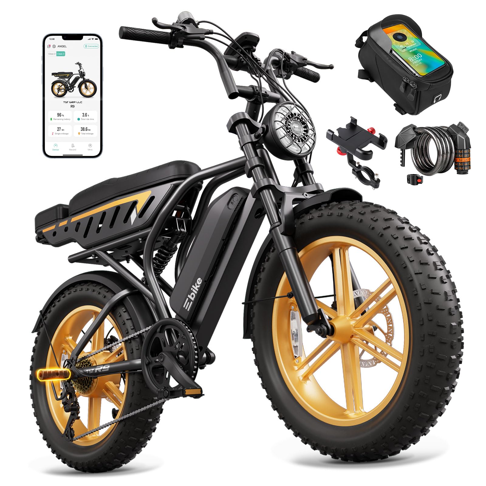 TST Electric Bike for Adults, 1500W Peak Motor 60 Miles Fat Tire Ebike with 48V 15Ah Removable Battery 20" Fat Tire Electric Bike, Dual Suspension，R9