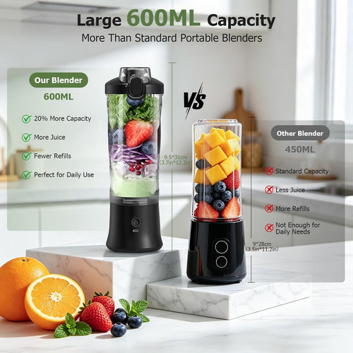CC Store Portable Blender, USB-C Rechargeable Personal Blender for Shakes and Smoothies, 2o oz Leakproof Travel Cup with Pulse Mode & LED Light, BPA Free, Cordless for Home Gym Office Travel, Black