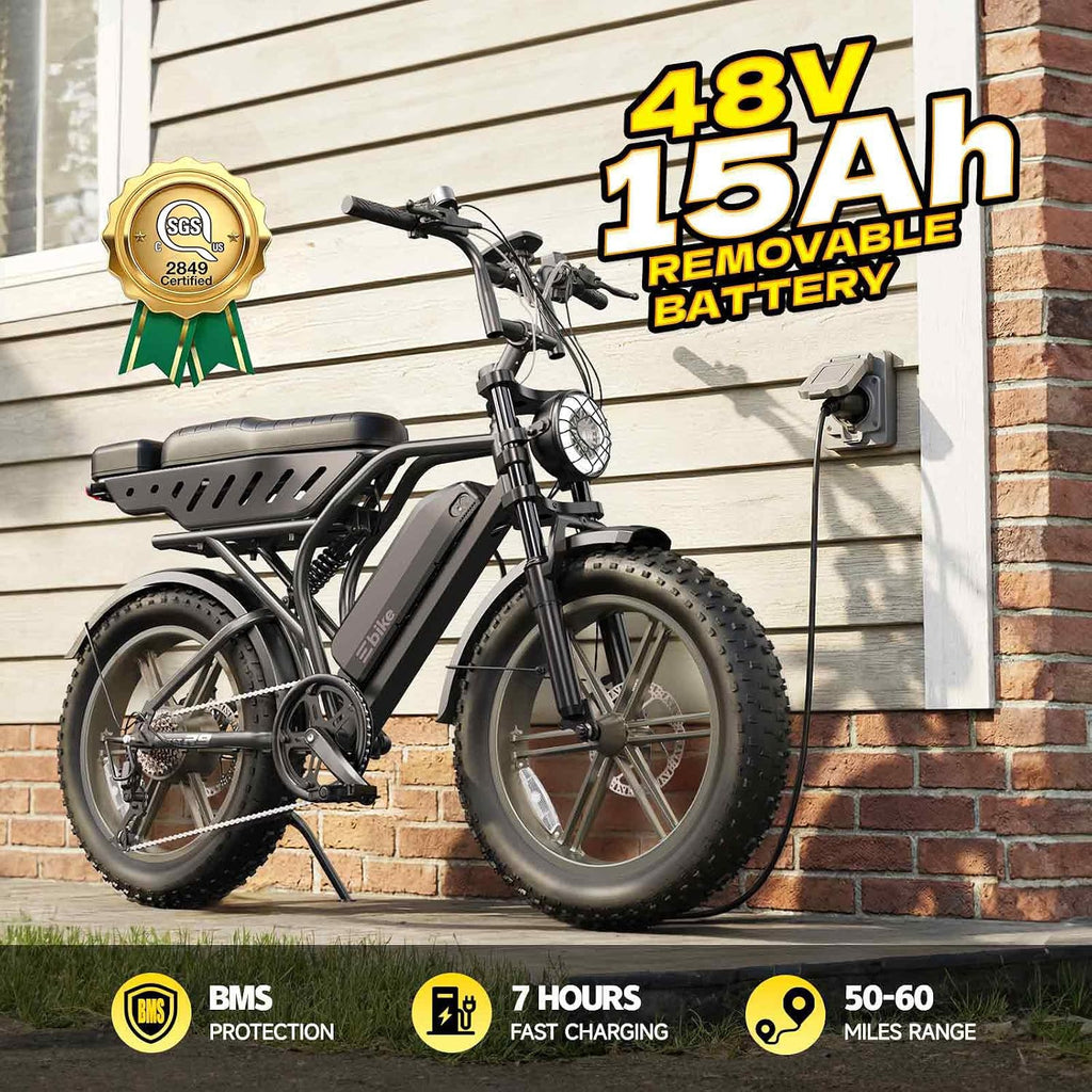 TST Electric Bike for Adults, 1500W Peak Motor 60 Miles Fat Tire Ebike with 48V 15Ah Removable Battery 20" Fat Tire Electric Bike, Dual Suspension，R9