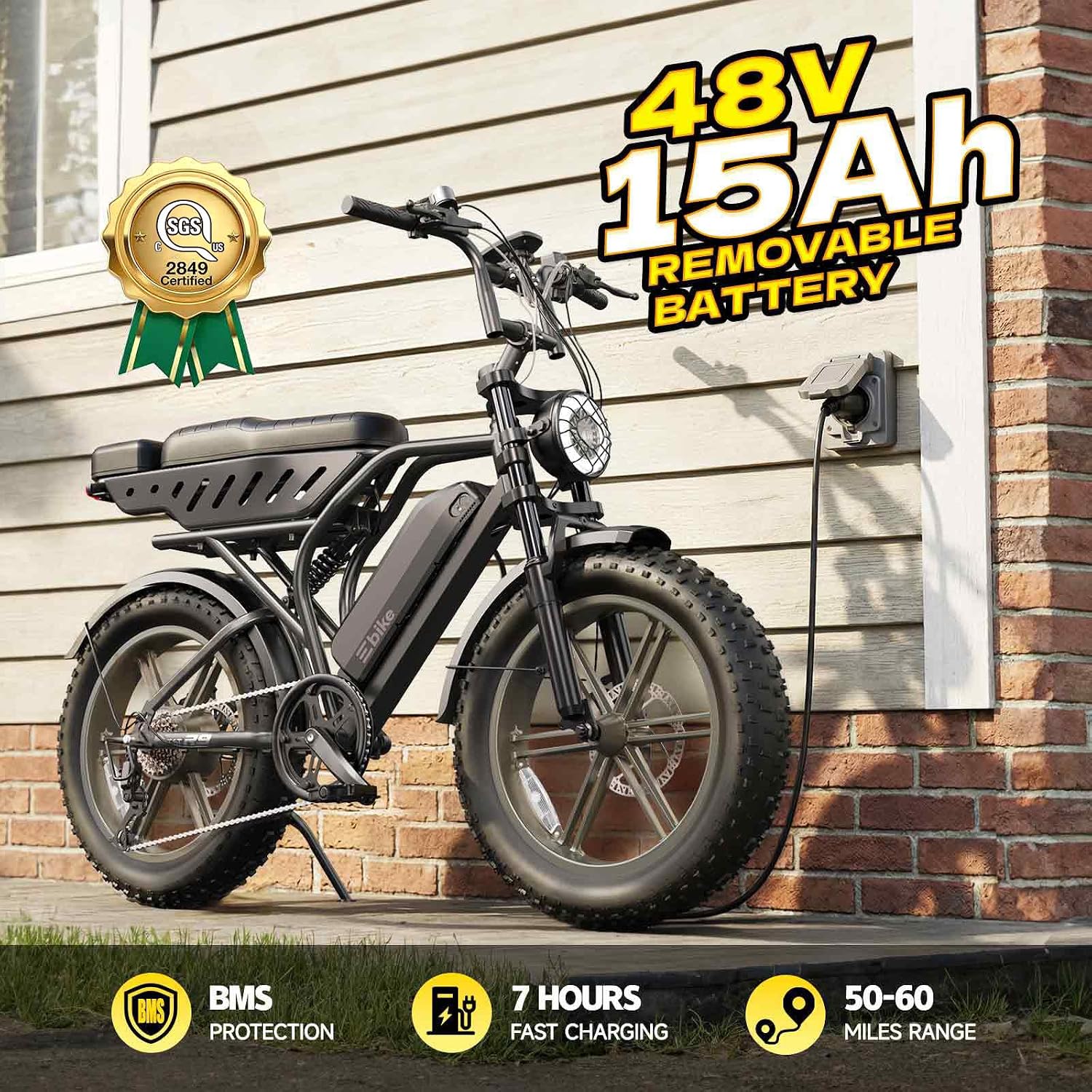TST Electric Bike for Adults, 1500W Peak Motor 60 Miles Fat Tire Ebike with 48V 15Ah Removable Battery 20" Fat Tire Electric Bike, Dual Suspension，R9