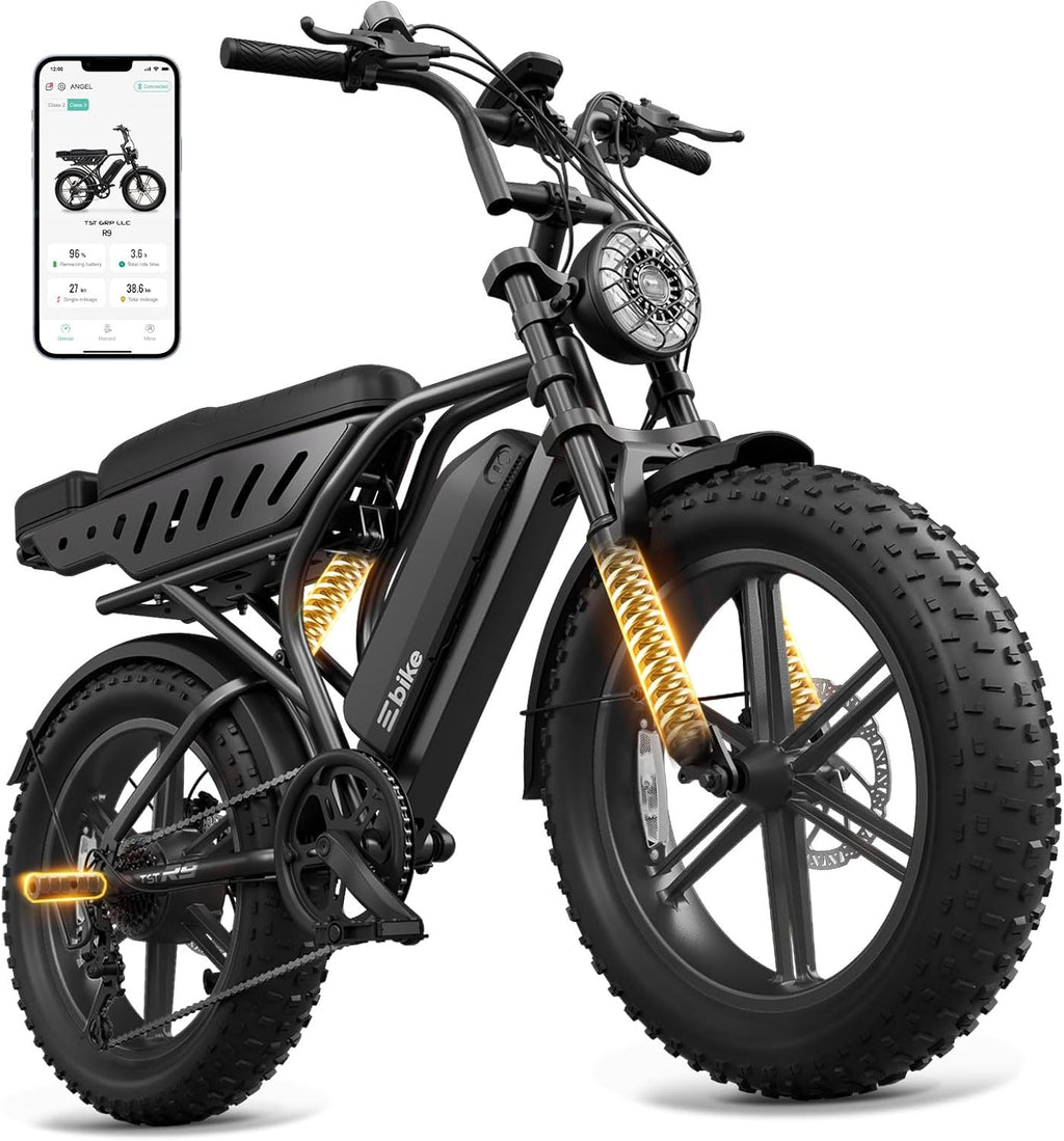 TST Electric Bike for Adults, 1500W Peak Motor 60 Miles Fat Tire Ebike with 48V 15Ah Removable Battery 20" Fat Tire Electric Bike, Dual Suspension，R9