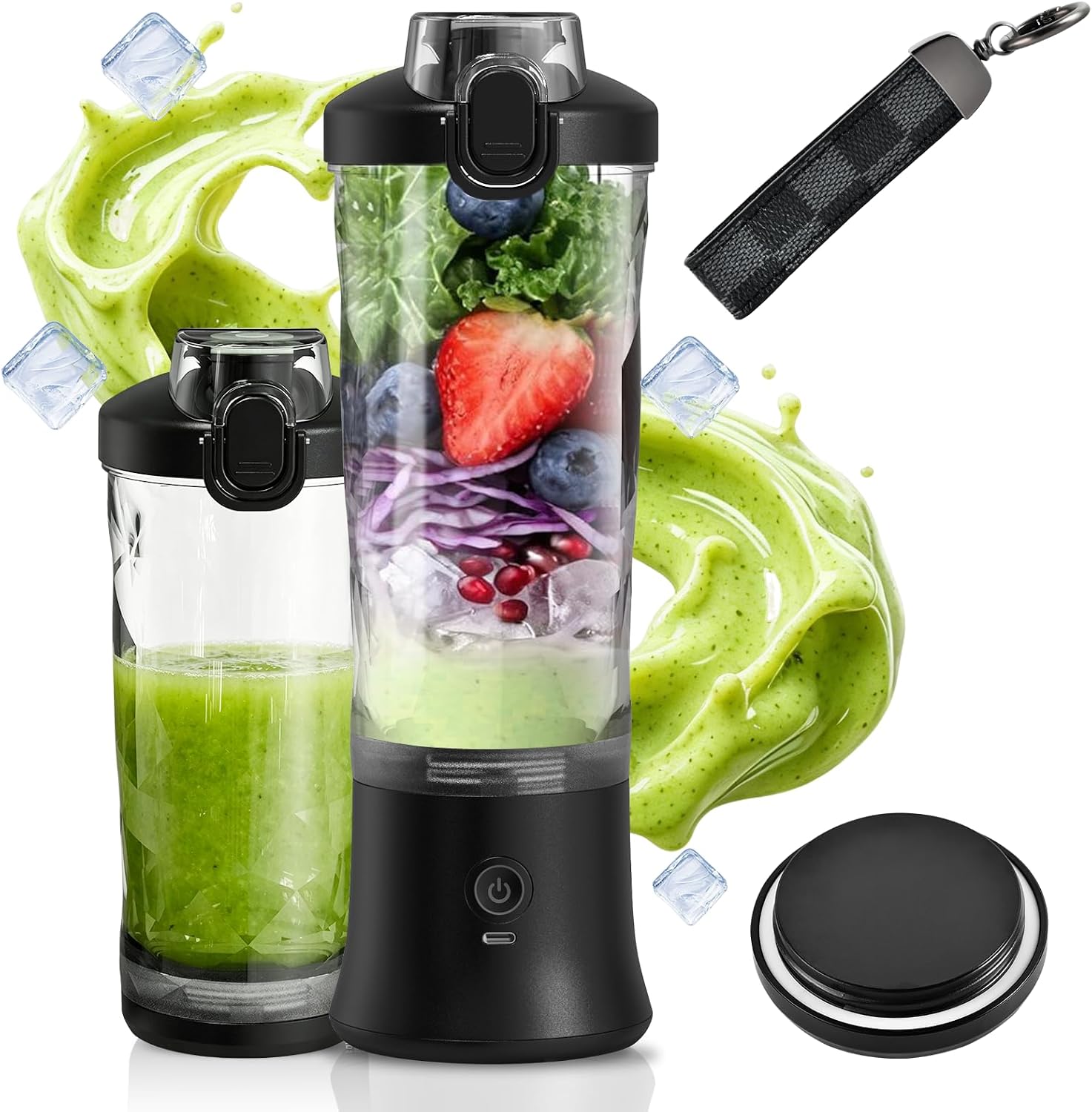 CC Store Portable Blender, USB-C Rechargeable Personal Blender for Shakes and Smoothies, 2o oz Leakproof Travel Cup with Pulse Mode & LED Light, BPA Free, Cordless for Home Gym Office Travel, Black