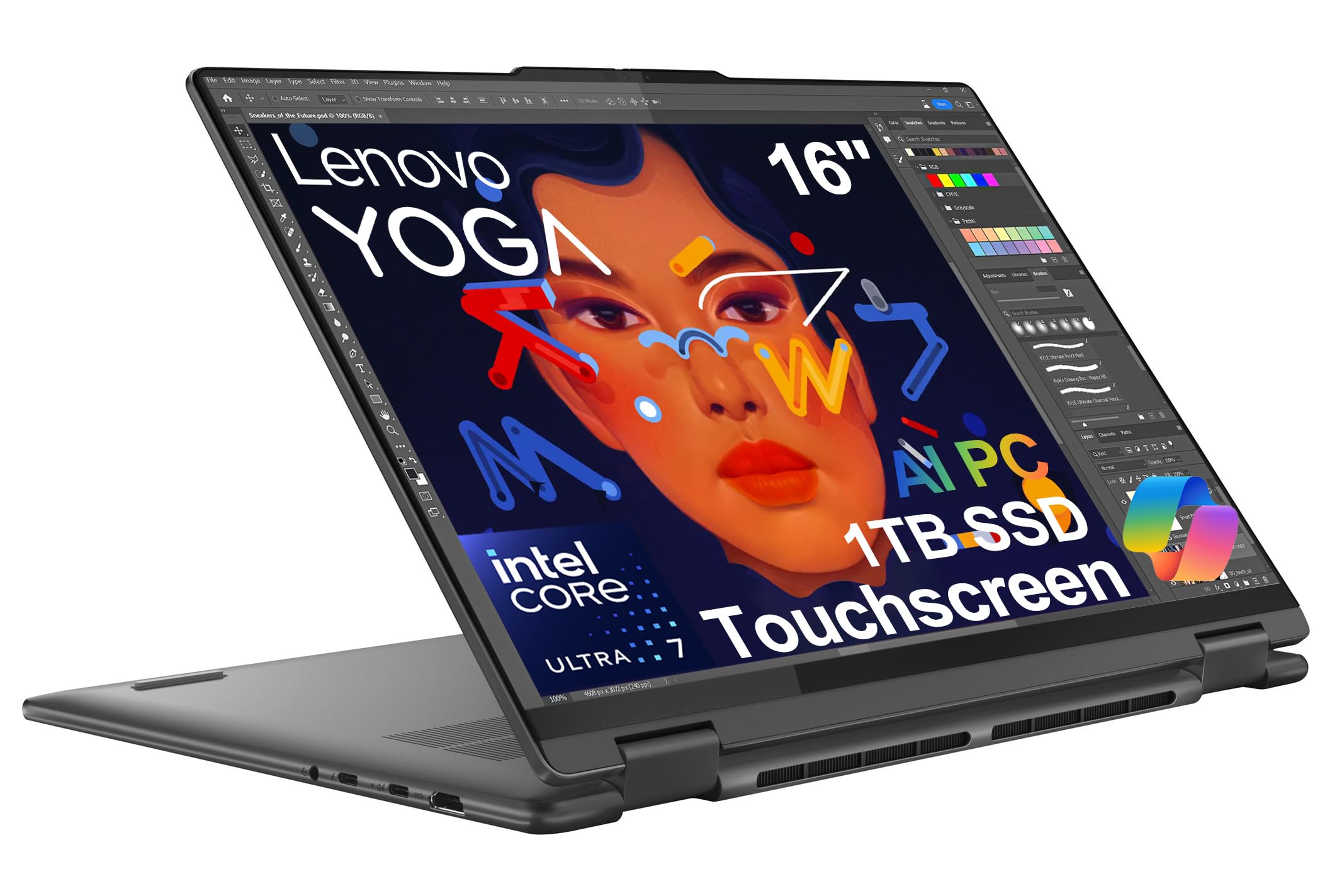 Lenovo Yoga 7i 2-in-1 Business Laptop (16" FHD+ Touchscreen, Intel Ultra 7 155U (Beat i7-1355U), 16GB DDR5 RAM, 1TB SSD) Backlit, Fingerprint Reader, FHD IR Webcam, Thunderbolt 4, Win 11 Home, AI PC