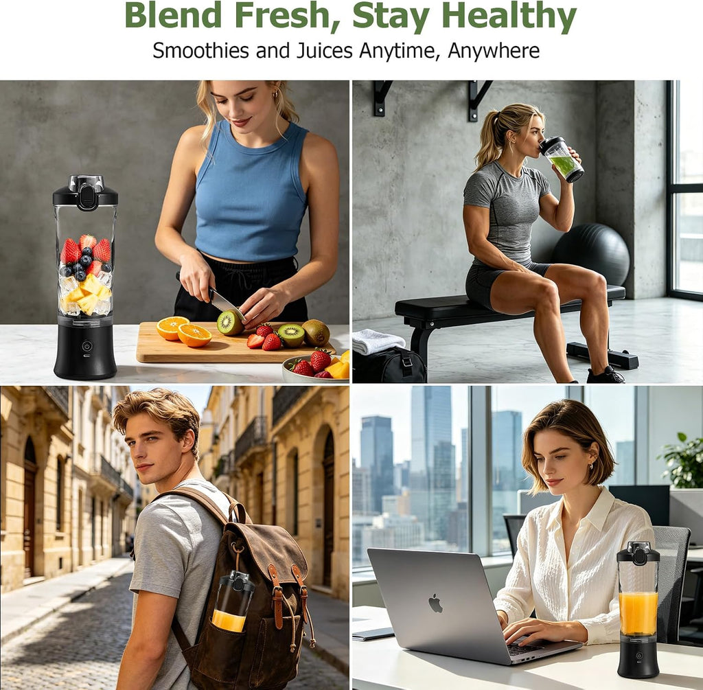 CC Store Portable Blender, USB-C Rechargeable Personal Blender for Shakes and Smoothies, 2o oz Leakproof Travel Cup with Pulse Mode & LED Light, BPA Free, Cordless for Home Gym Office Travel, Black
