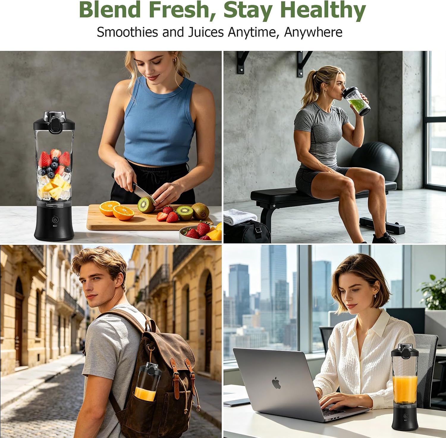 CC Store Portable Blender, USB-C Rechargeable Personal Blender for Shakes and Smoothies, 2o oz Leakproof Travel Cup with Pulse Mode & LED Light, BPA Free, Cordless for Home Gym Office Travel, Black