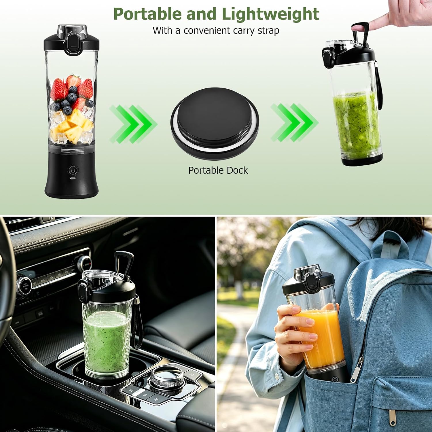 CC Store Portable Blender, USB-C Rechargeable Personal Blender for Shakes and Smoothies, 2o oz Leakproof Travel Cup with Pulse Mode & LED Light, BPA Free, Cordless for Home Gym Office Travel, Black