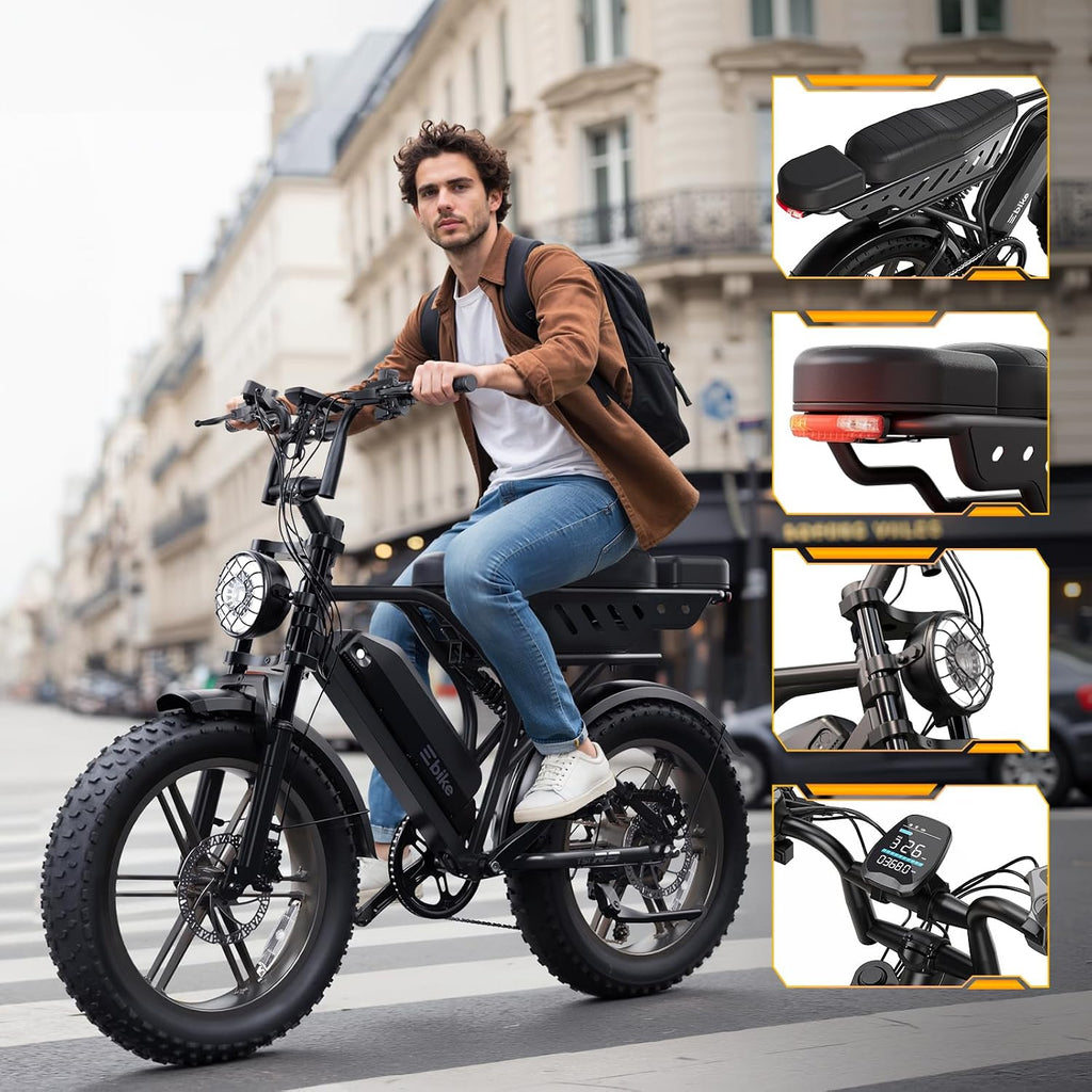 TST Electric Bike for Adults, 1500W Peak Motor 60 Miles Fat Tire Ebike with 48V 15Ah Removable Battery 20" Fat Tire Electric Bike, Dual Suspension，R9