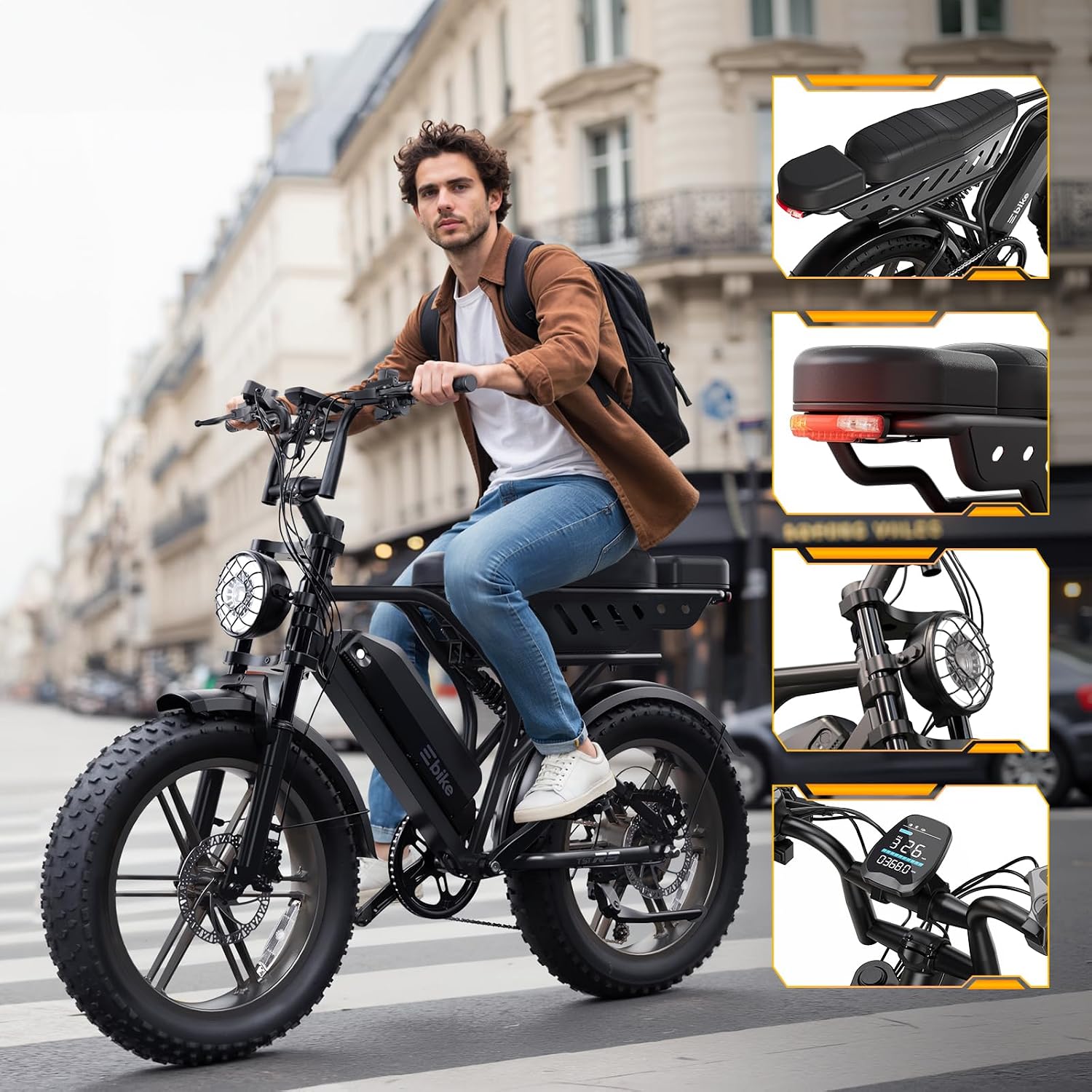 TST Electric Bike for Adults, 1500W Peak Motor 60 Miles Fat Tire Ebike with 48V 15Ah Removable Battery 20" Fat Tire Electric Bike, Dual Suspension，R9