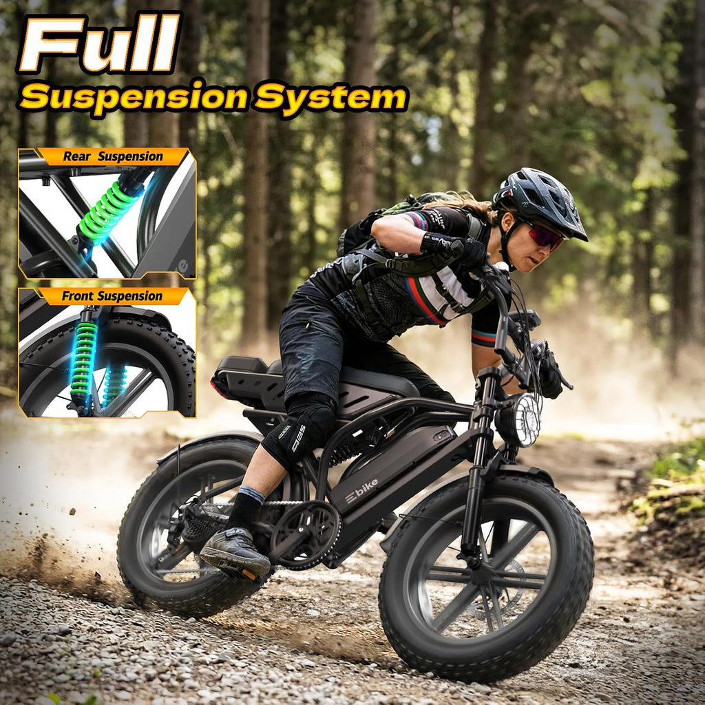 TST Electric Bike for Adults, 1500W Peak Motor 60 Miles Fat Tire Ebike with 48V 15Ah Removable Battery 20" Fat Tire Electric Bike, Dual Suspension，R9